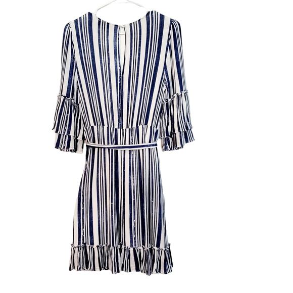 Lulus Cast Away Striped Blue and White Tassel Belted Skater Dress Women's Size M - Picture 3 of 12
